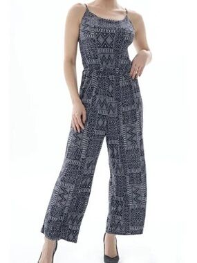 H&M Navy & White Geometric Print Jumpsuit